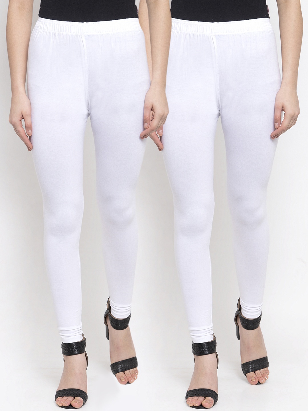 

TAG 7 Women Pack Of 2 White Solid Churidar Leggings