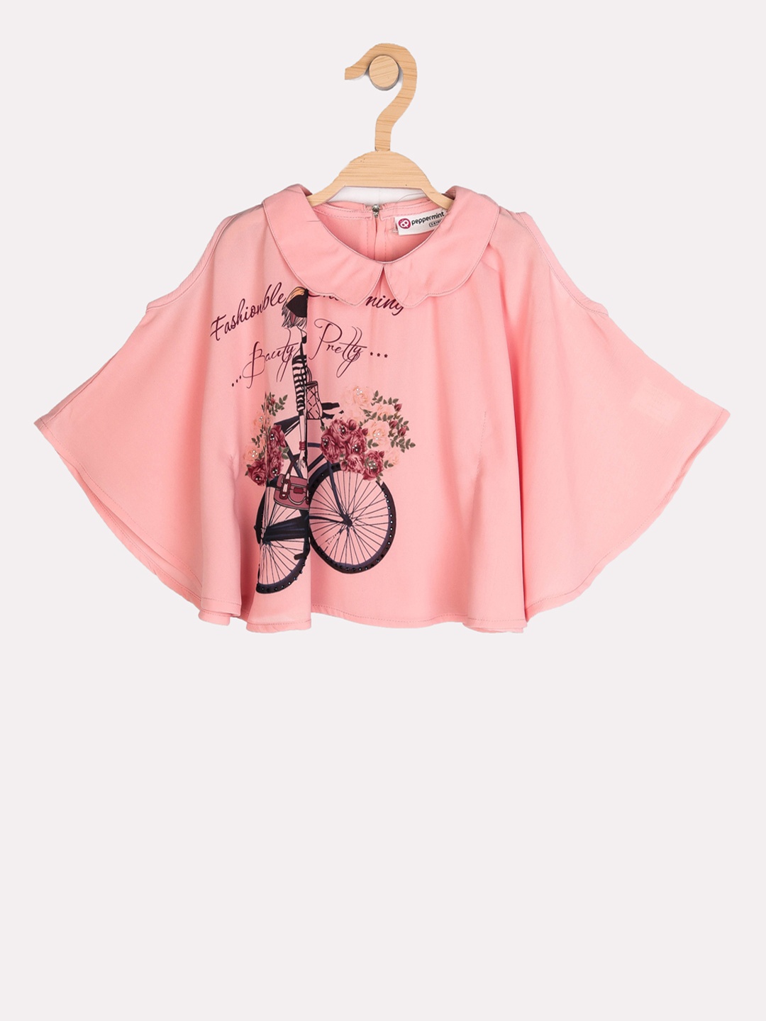 

Peppermint Girls Peach-Coloured & Brown Floral Printed Kaftan Top