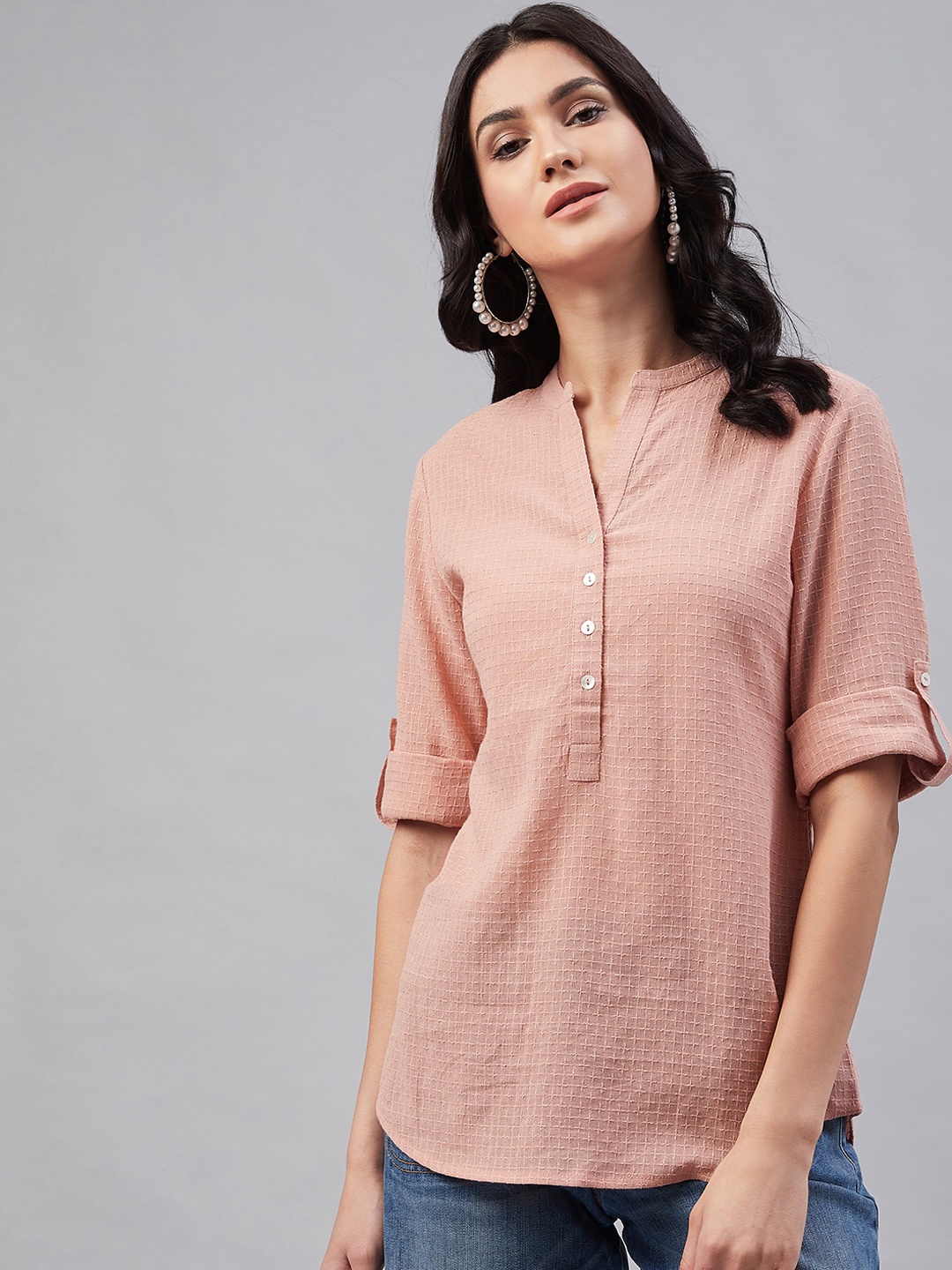 

Marie Claire Women Peach-Coloured Self Design Pure Cotton Top