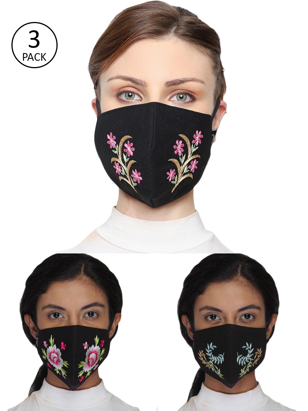 

Anekaant Women 3Pcs 3Ply Protective Outdoor Face Masks, Black