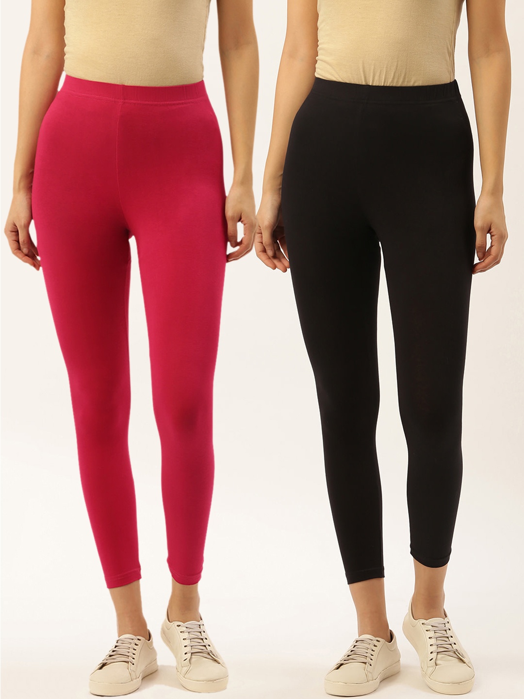 

Leading Lady Women Pack Of 2 Solid Ankle-Length Leggings, Magenta