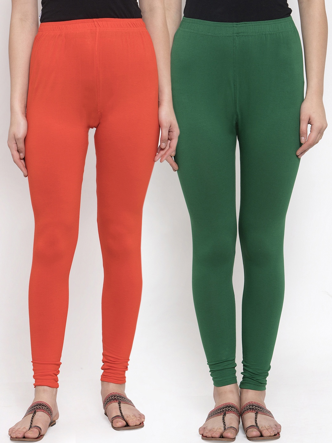 

TAG 7 Women Pack Of 2 Solid Churidar-Length Leggings, Orange