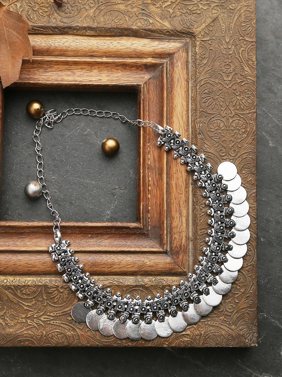 

Infuzze Silver-Plated Statement Brass Oxidised Necklace
