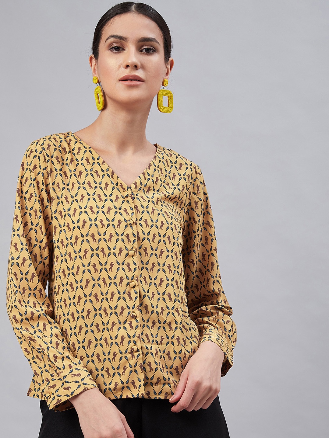

Marie Claire Women Yellow Printed Top