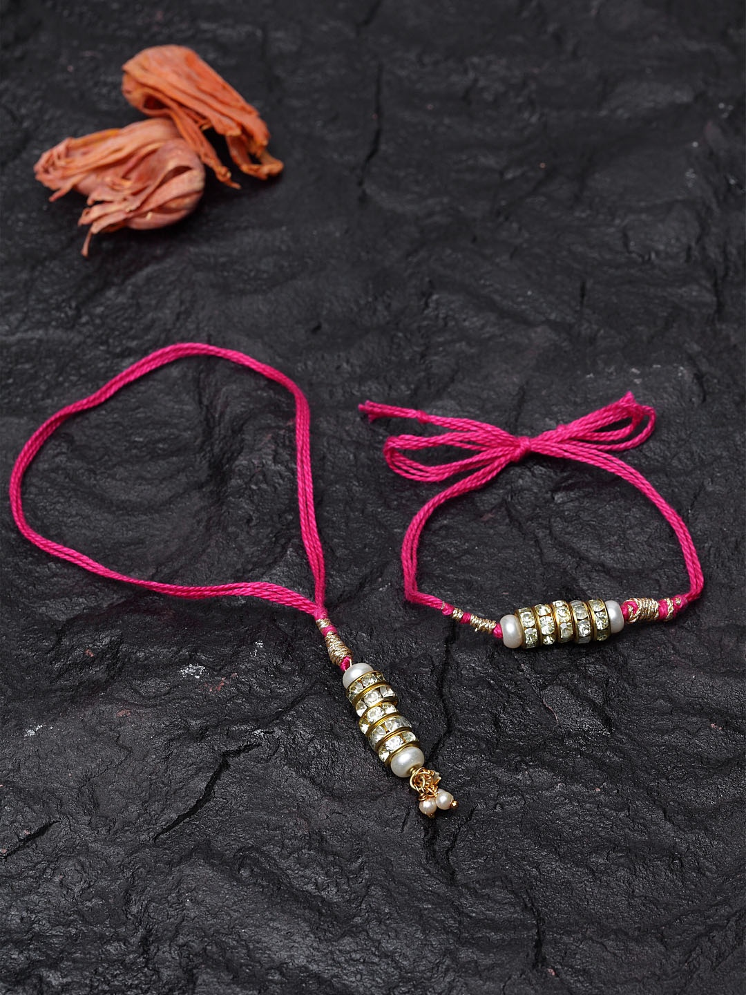 

DUGRISTYLE Men Pack of 2 Gold-Plated & Pink Sterling Silver Wraparound Rakhi