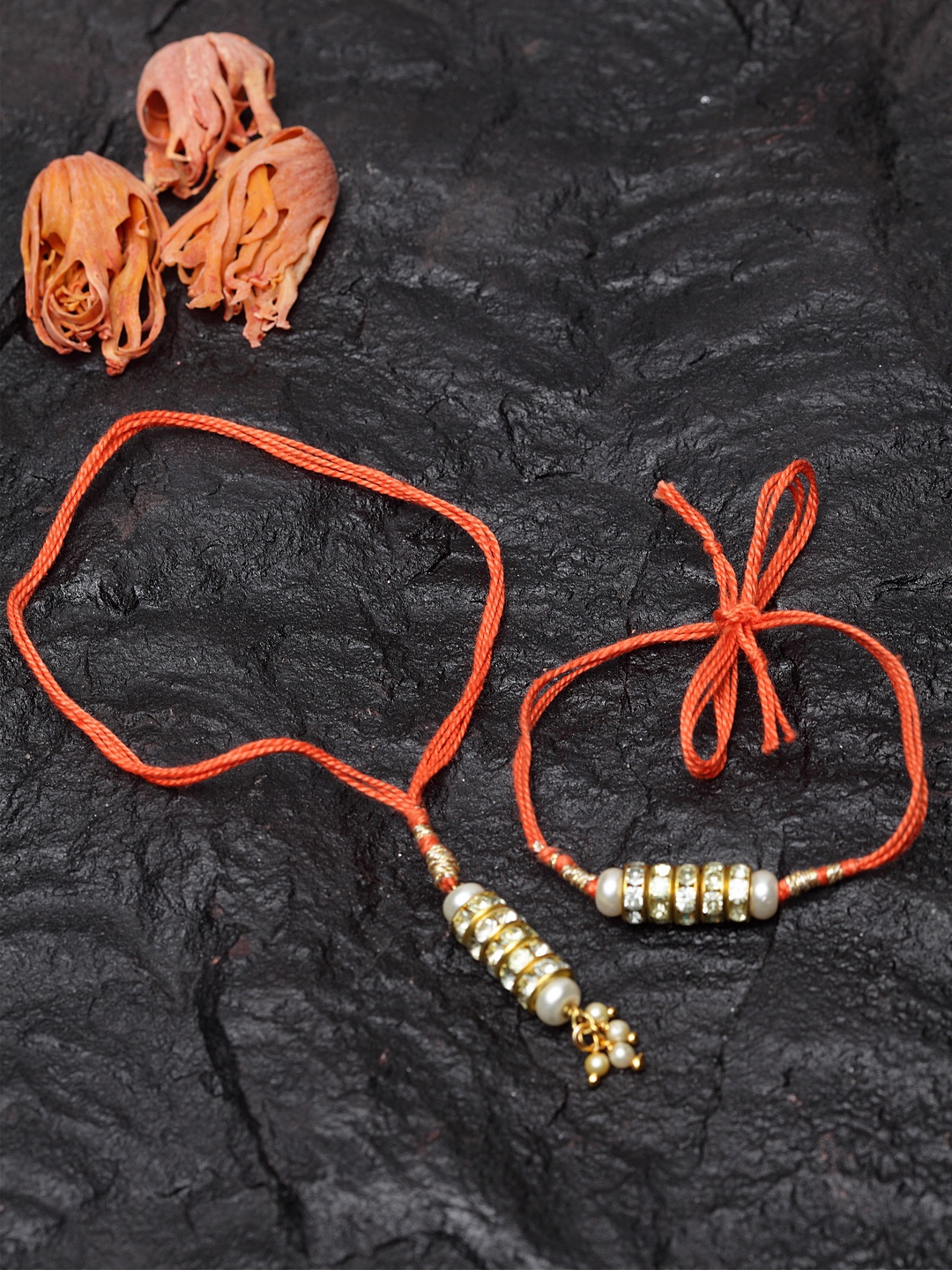 

DUGRISTYLE Men Set of 2 Embellished Joyeous Rakhi, Orange