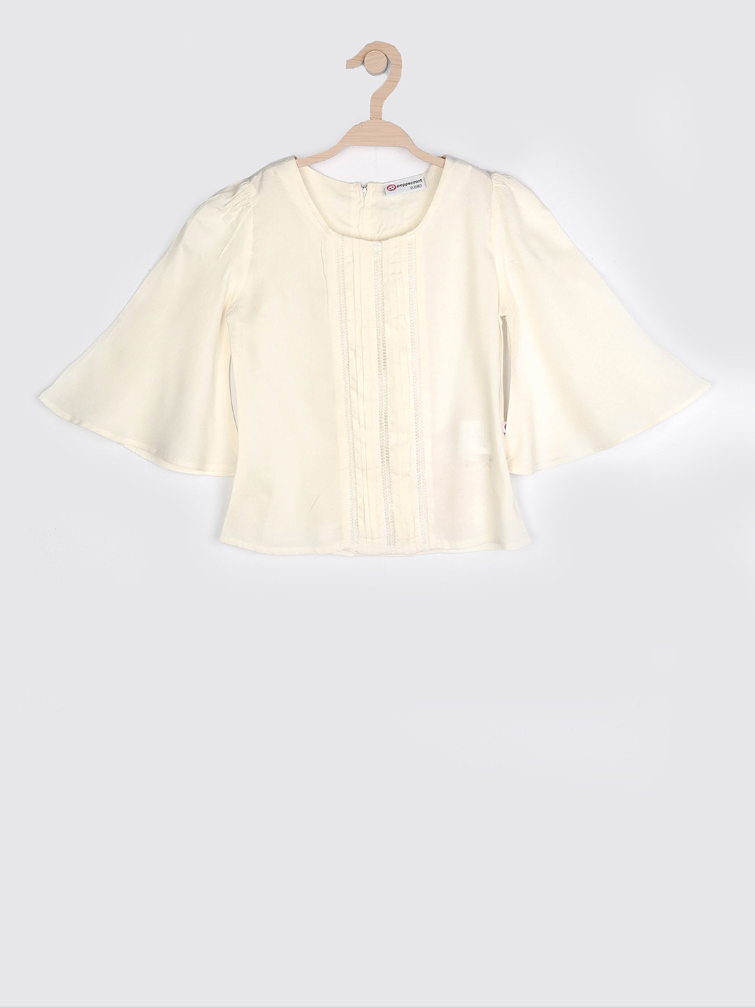 

Peppermint Girls Cream-Coloured Self Design Top