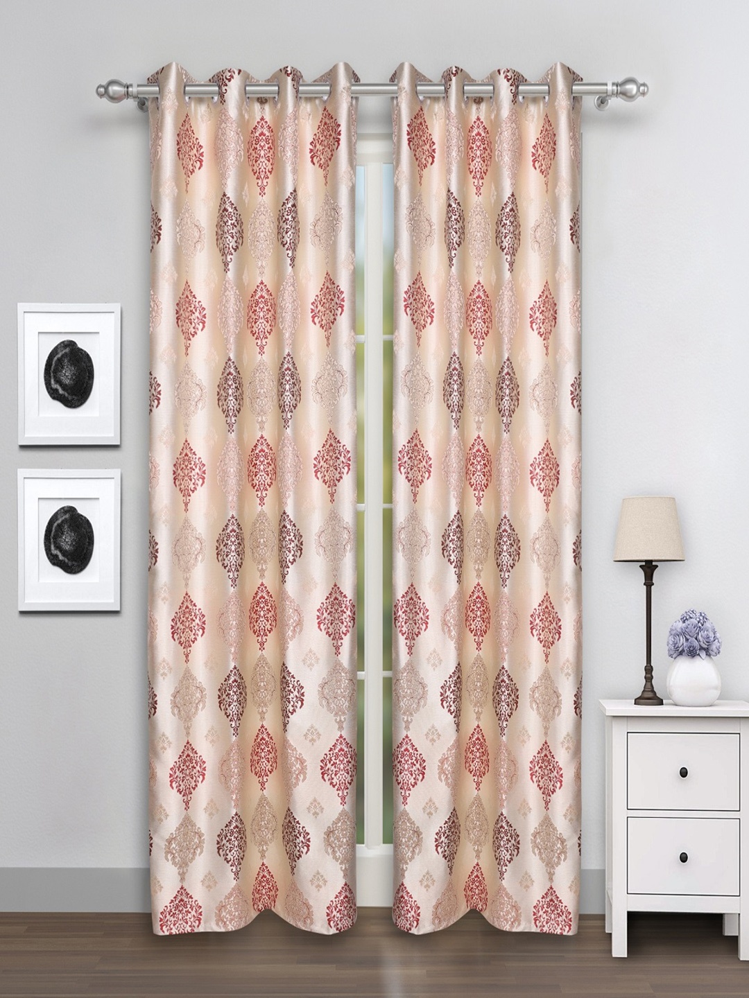 

ROMEE Peach-Coloured & Burgundy Set of 2 Room Darkening Door Curtains