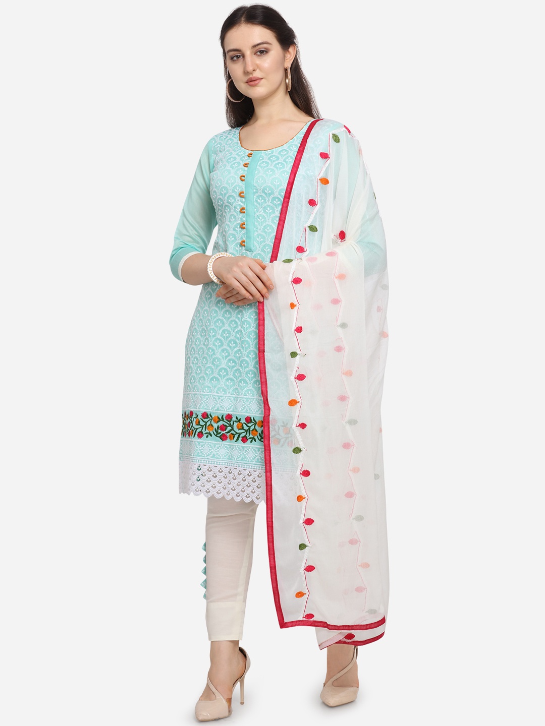 

Ethnic Junction Blue & White Silk Blend Unstitched Dress Material