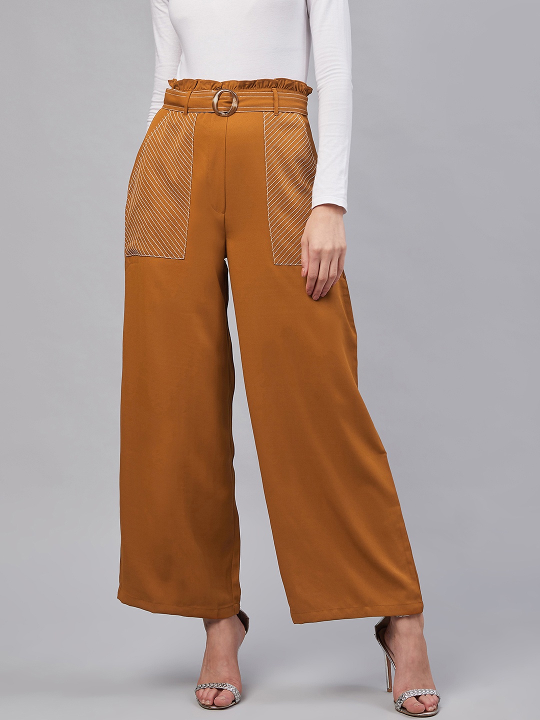 

Marie Claire Women Mustard Yellow Regular Fit Solid Parallel Trousers