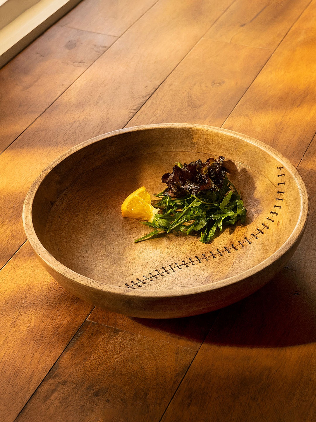 

ellementry Brown Solid Stitch Sense Mango Wood Large Bowl, Beige