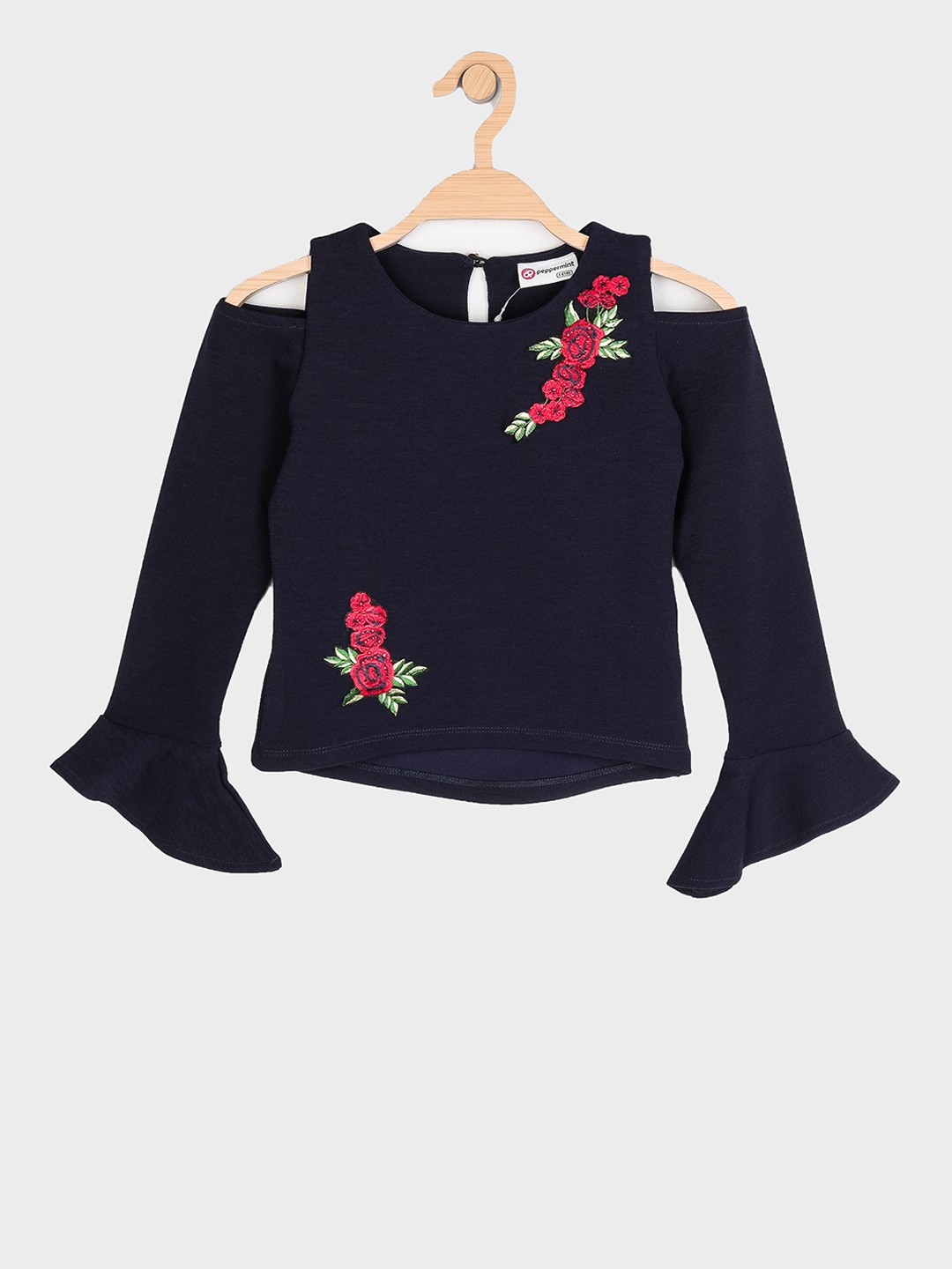 

Peppermint Girls Navy Blue Embroidered Top