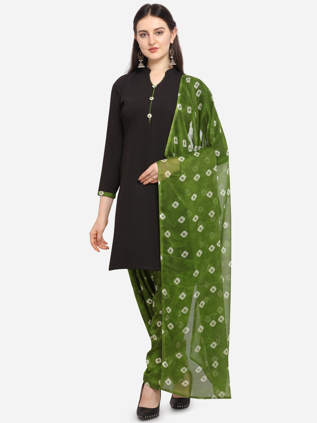 

Ethnic Junction Green & Black Printed Unstitched Dress Material