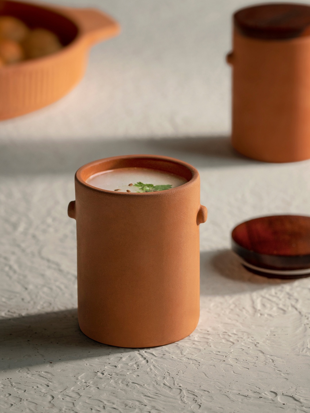 

ellementry Orange & Brown Solid Terracotta Tumbler With Wooden Lid