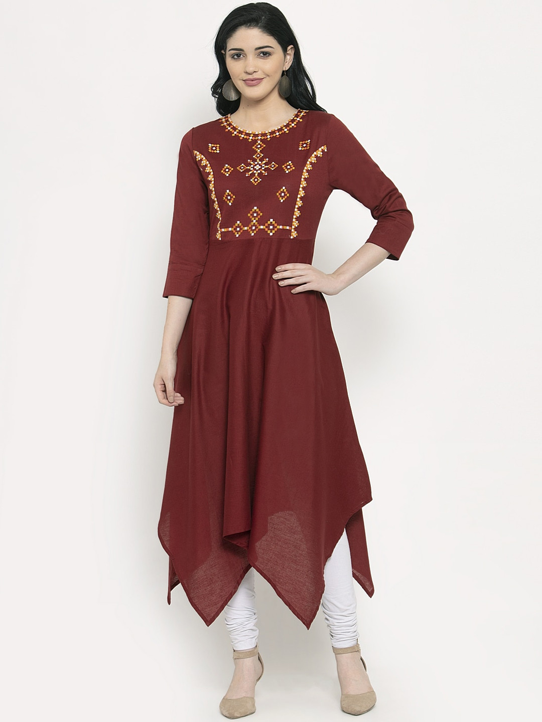 

plusS Women Maroon Embroidered Knitted Anarkali Kurta