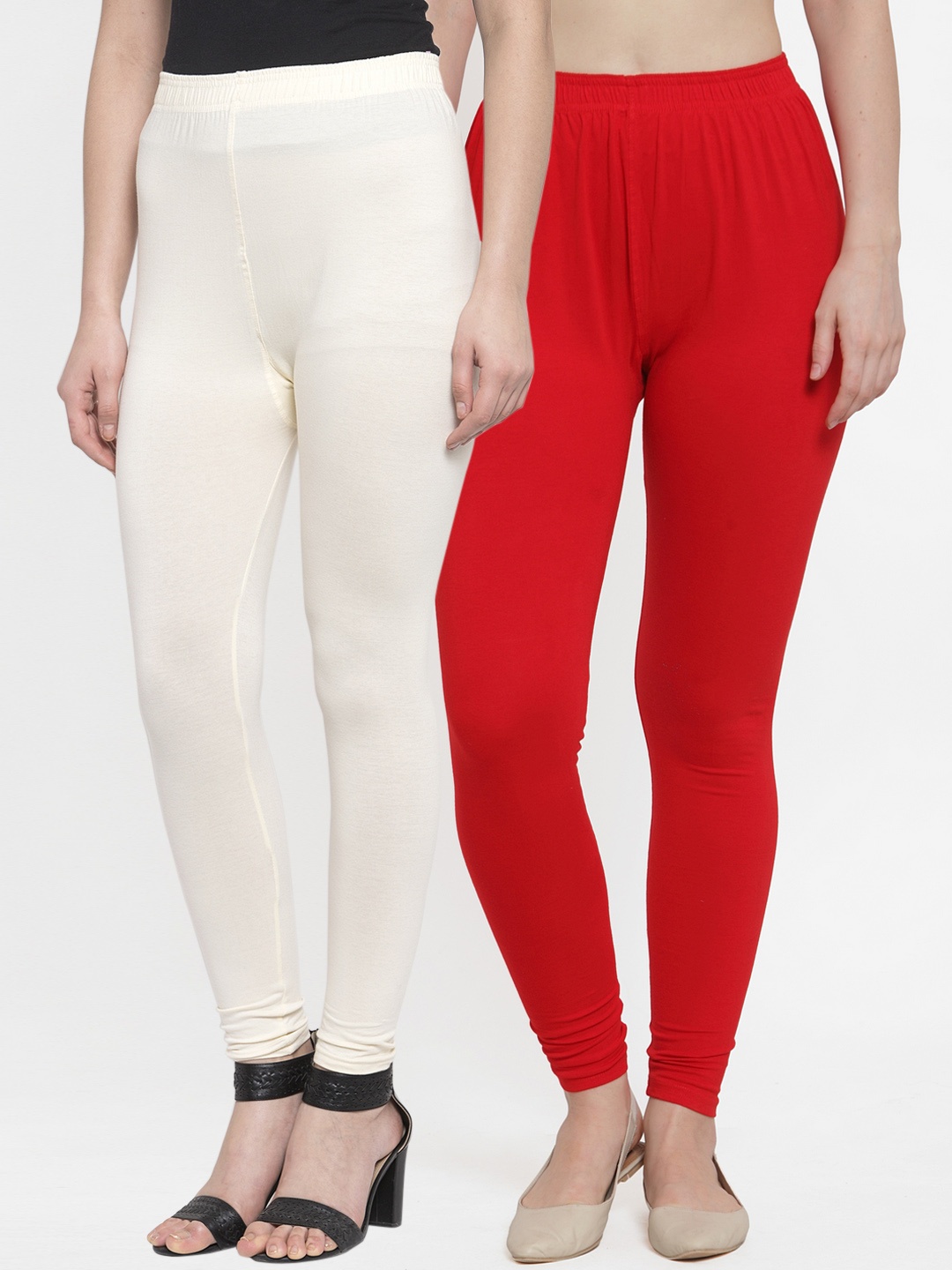 

TAG 7 Women Pack Of 2 Solid Churidar-Length Leggings, Red