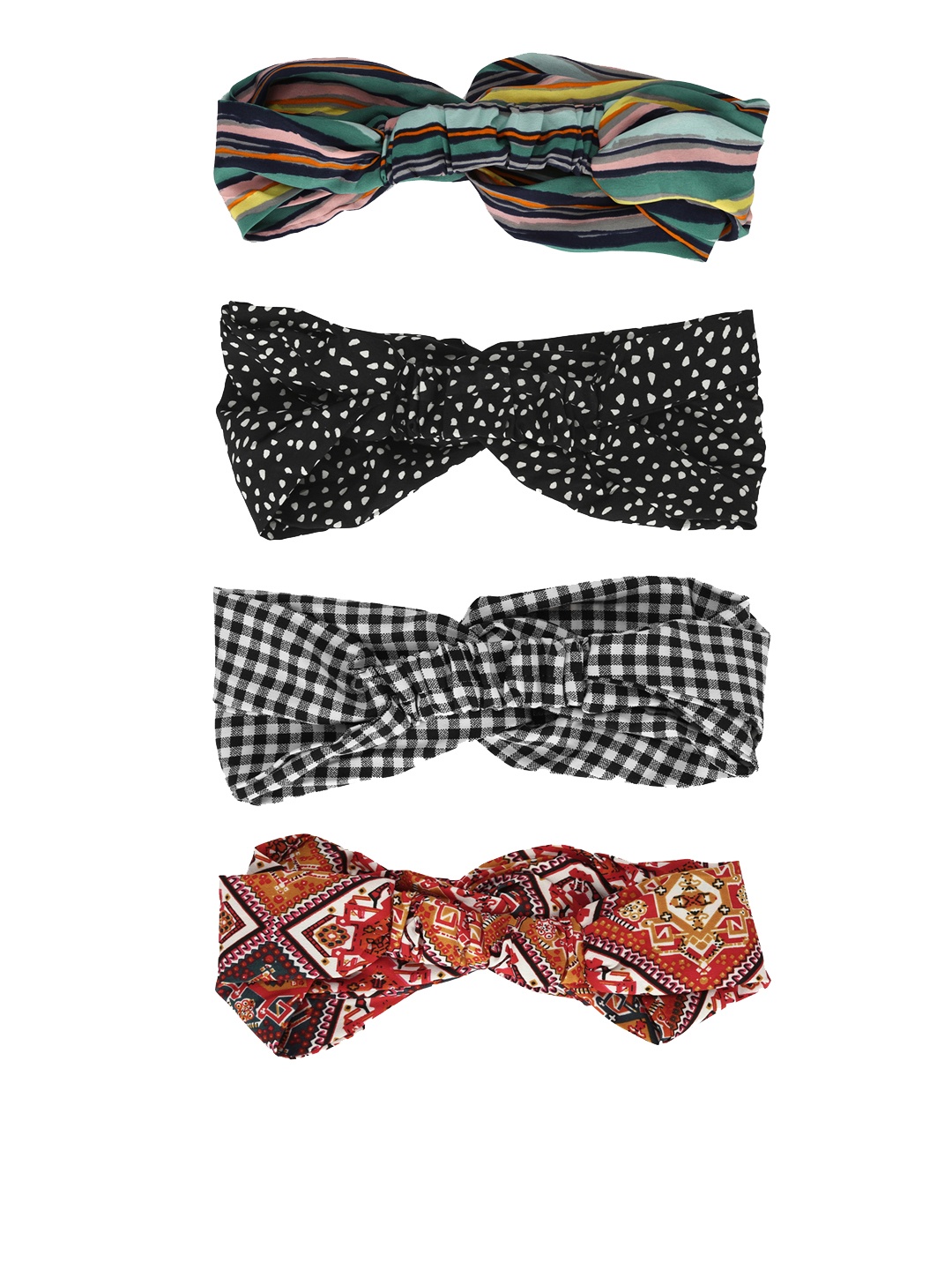 

Aditi Wasan Women Pack Of 4 Printed Knot Design Headbands, Multi