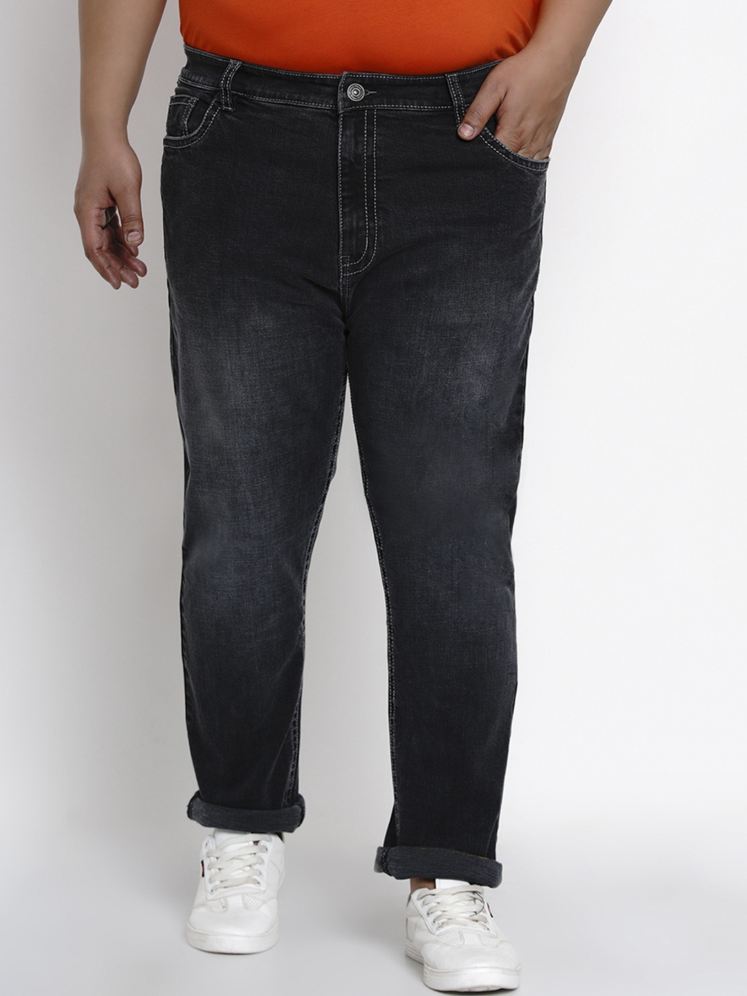 Plus Size Men Grey Regular Fit Mid-Rise Clean Look Stretchable Jeans