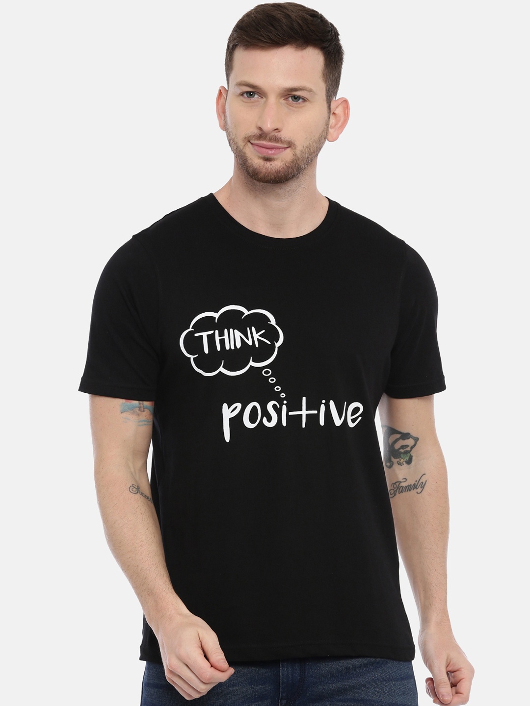 

Bushirt Men Black White Printed Round Neck Pure Cotton T-shirt
