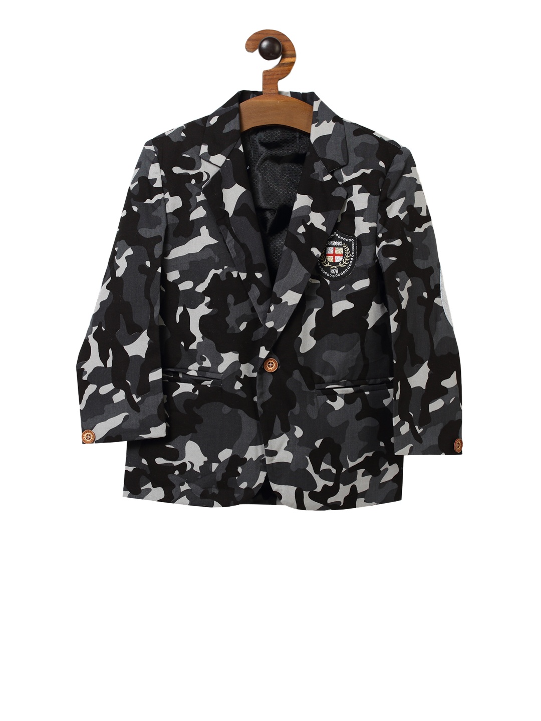 

RIKIDOOS Boys Black & Grey Printed Single-Breasted Casual Blazer