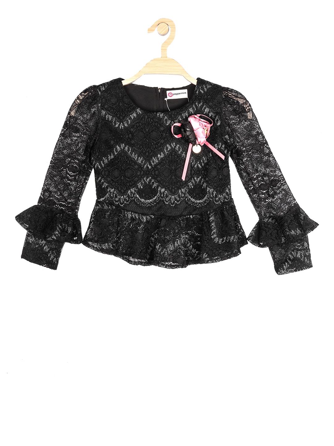 

Peppermint Girls Black Self Design Peplum Top