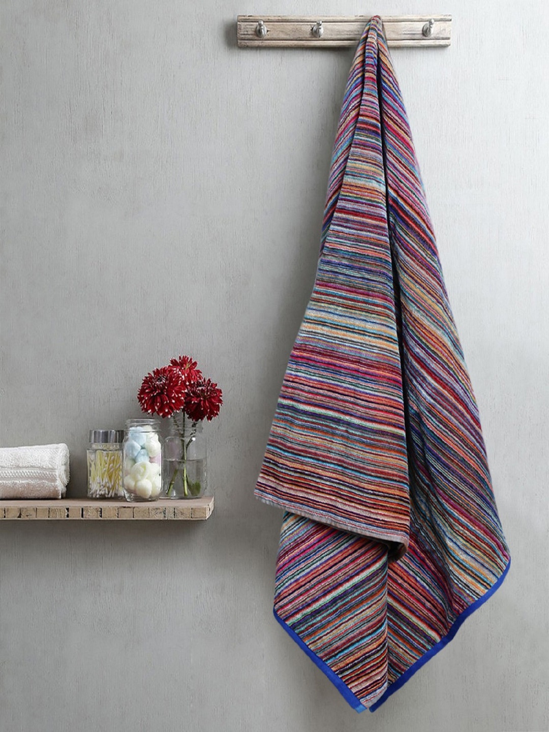 

ROMEE Unisex Red & Blue Striped 500 GSM Bath Towel
