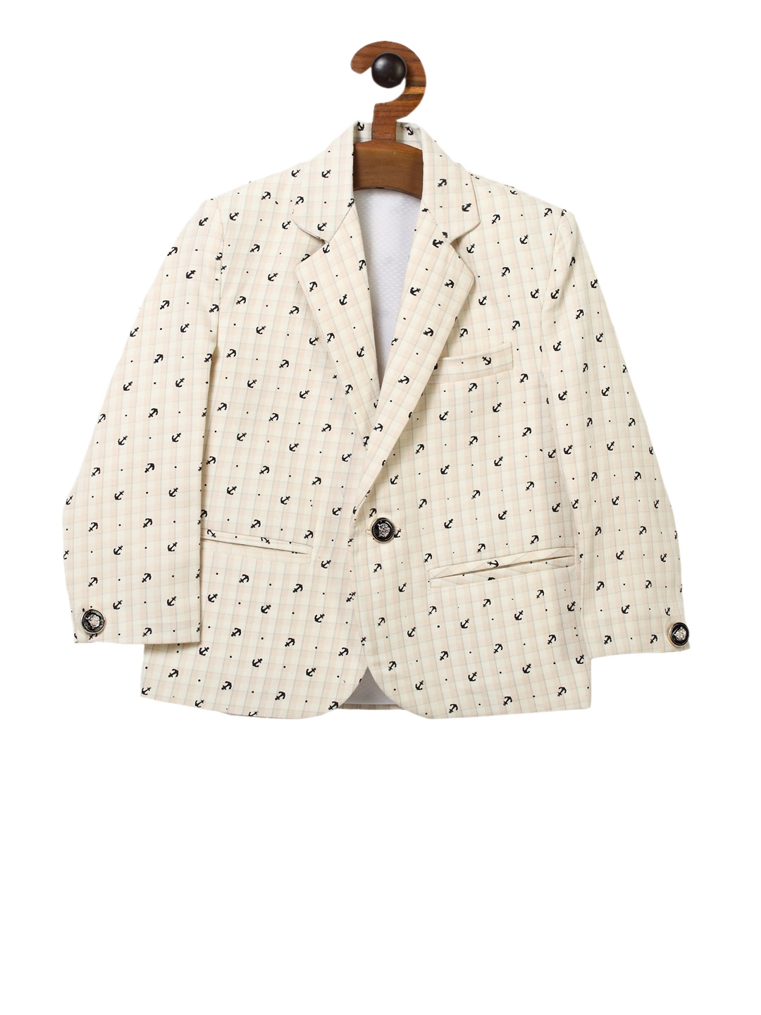 

RIKIDOOS Boys Off White & Black Printed Single-Breasted Blazer