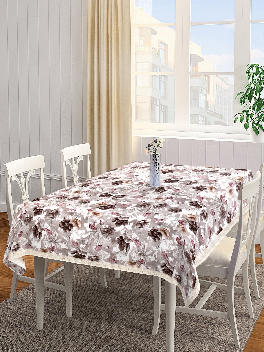 

Clasiko Brown & Grey Floral Print 6-Seater PVC Table Cover