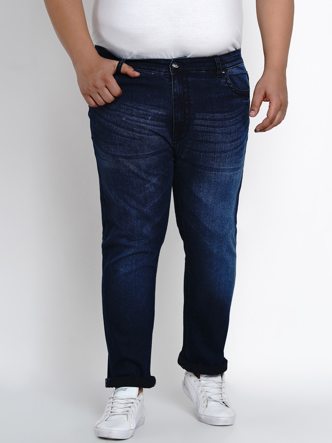 

John Pride Plus Size Blue Regular Fit Mid-Rise Clean Look Stretchable Jeans