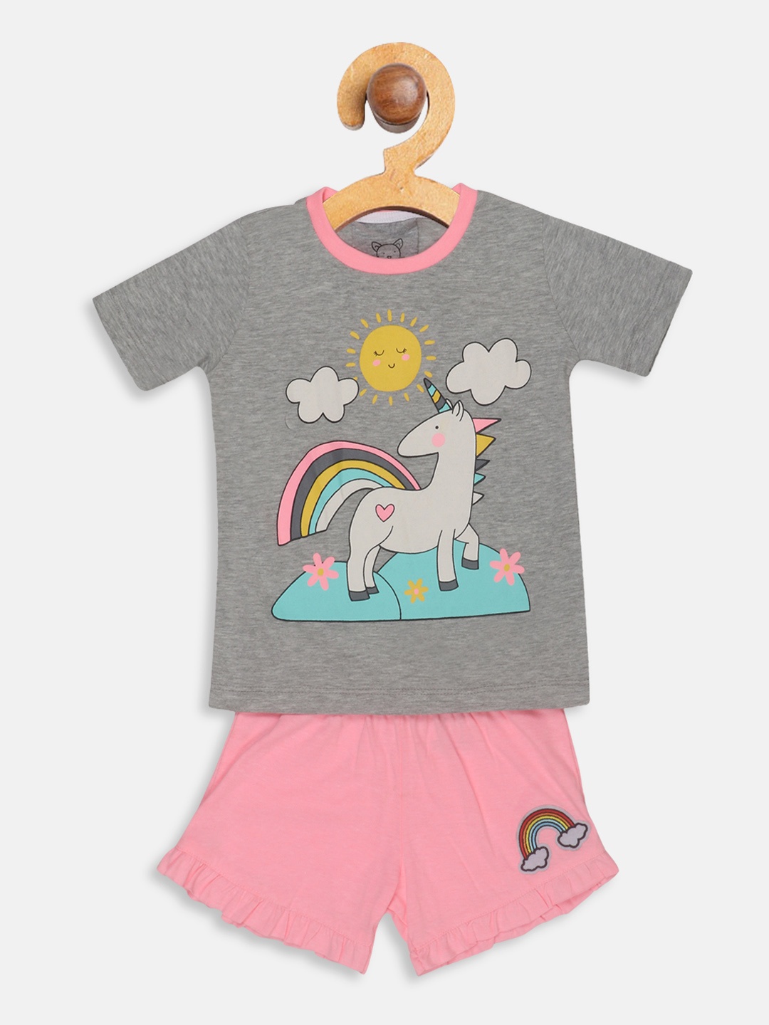 

Lazy Shark Girls Grey & Pink Printed T-shirt with Shorts