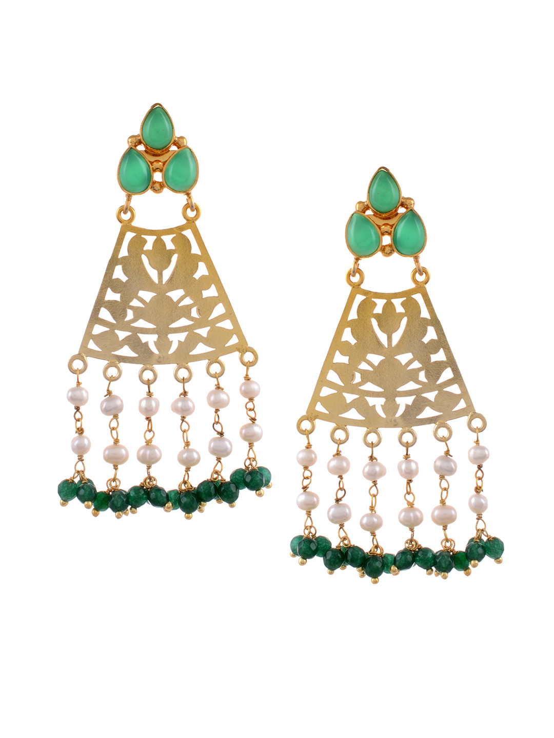 

Silvermerc Designs Gold-Toned & Green Quirky Drop Earrings