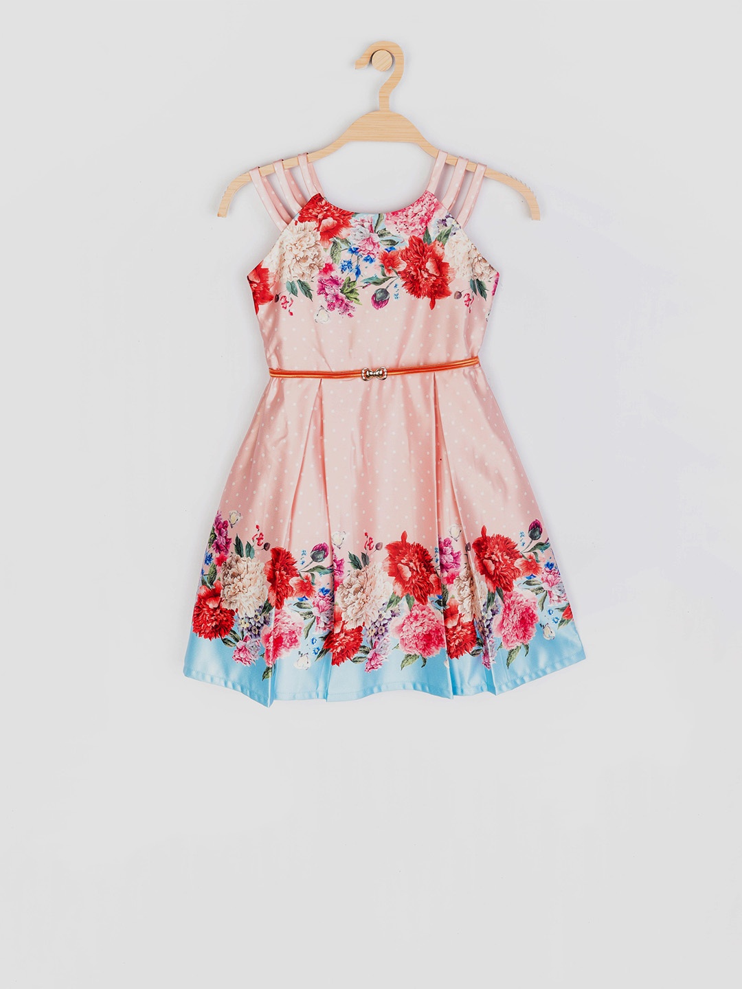 

Peppermint Girls Peach-Coloured Printed A-Line Dress