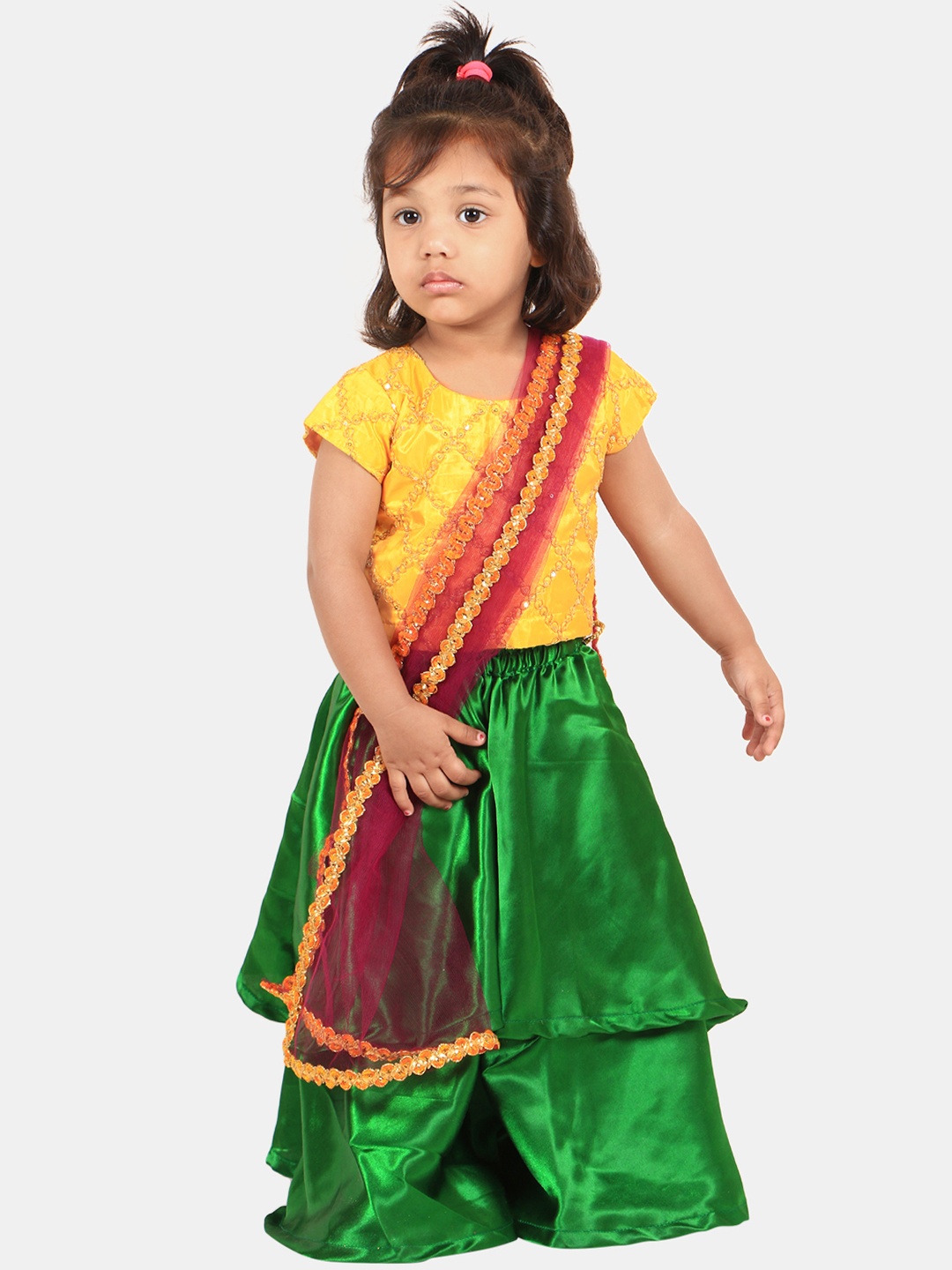 

PASSION PETALS Girls Yellow & Green Embellished Ready to Wear Lehenga & Blouse with Dupatta