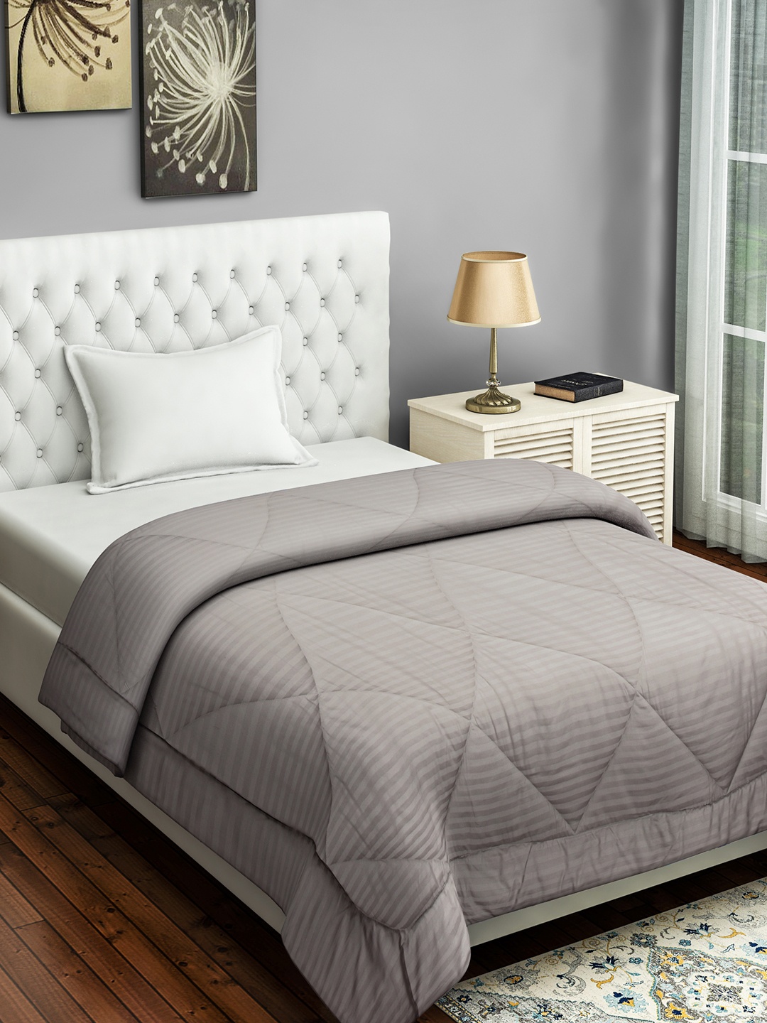 

SWAYAM Grey Striped AC Room 150 GSM Single Bed Comforter