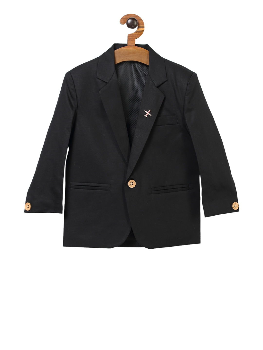 

RIKIDOOS Boys Black Solid Single-Breasted Blazer