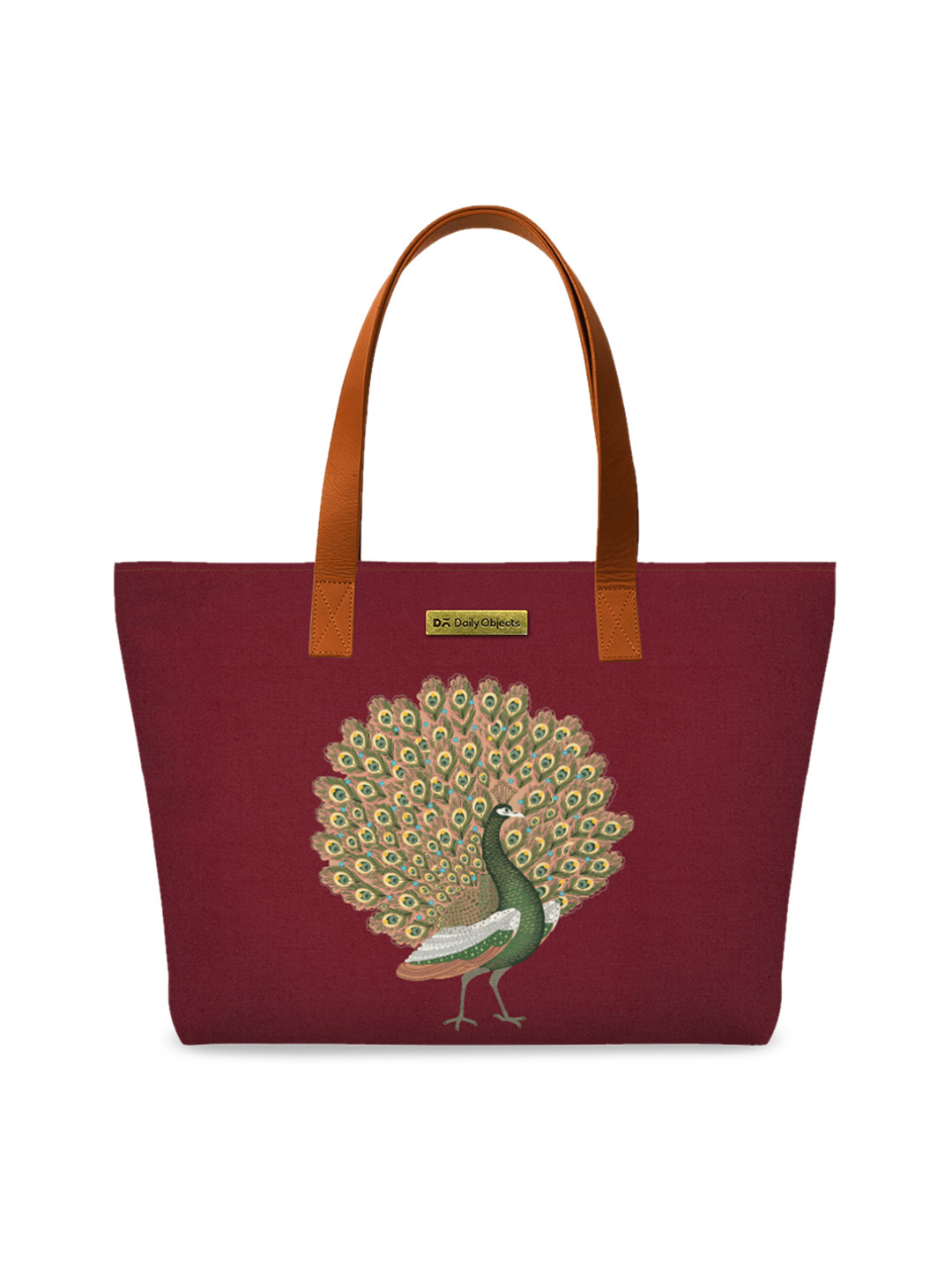 

DailyObjects Maroon & Green Peacock Printed Tote Bag