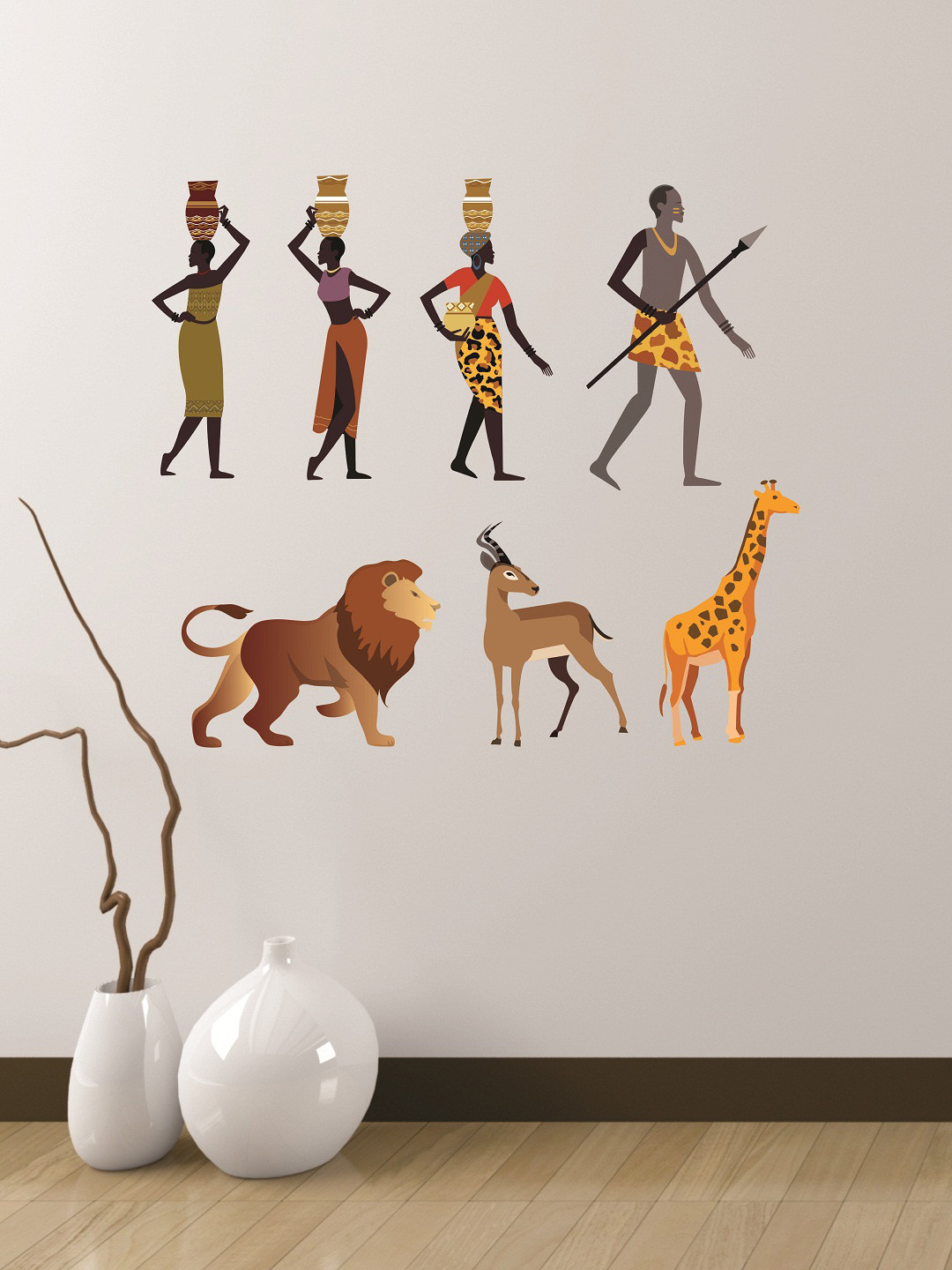 

WALLSTICK Brown & Yellow Tribal People & Animals Large Vinyl Wall Sticker