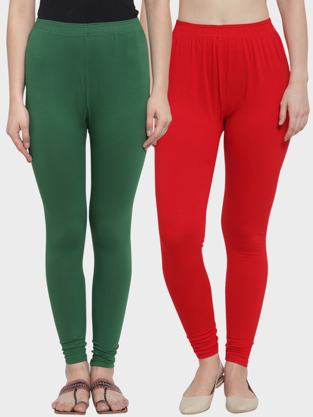 

TAG 7 Women Pack Of 2 Solid Churidar-Length Leggings, Red