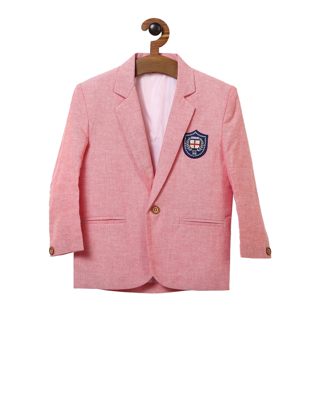 

RIKIDOOS Boys Pink Self Design Single-Breasted Casual Blazer