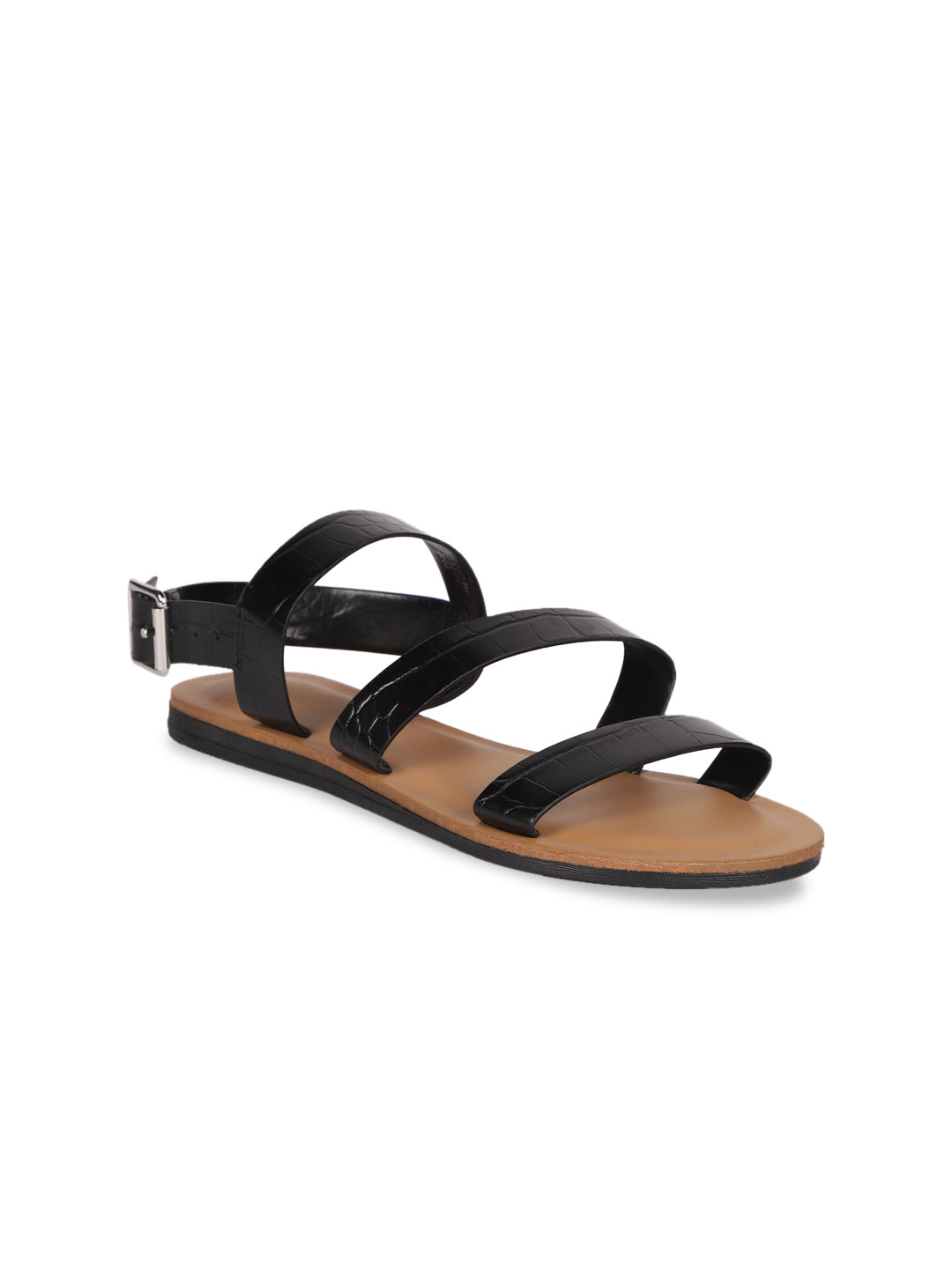 

FOREVER 21 Women Black Solid Open Toe Flats