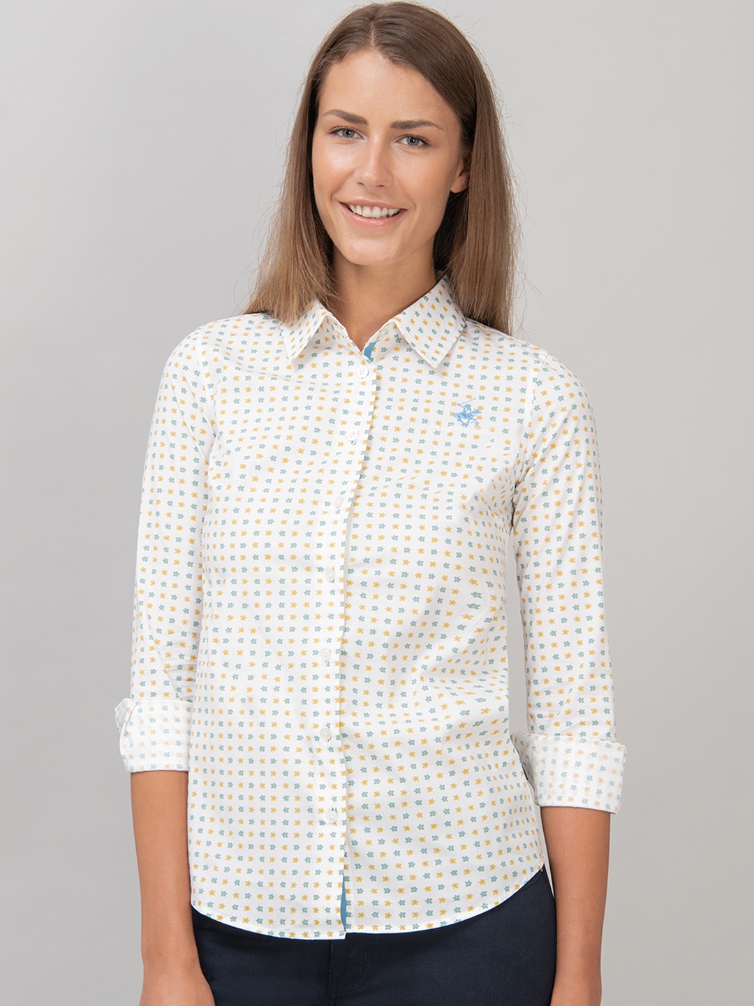 

Beverly Hills Polo Club Women White Regular Fit Printed Casual Shirt