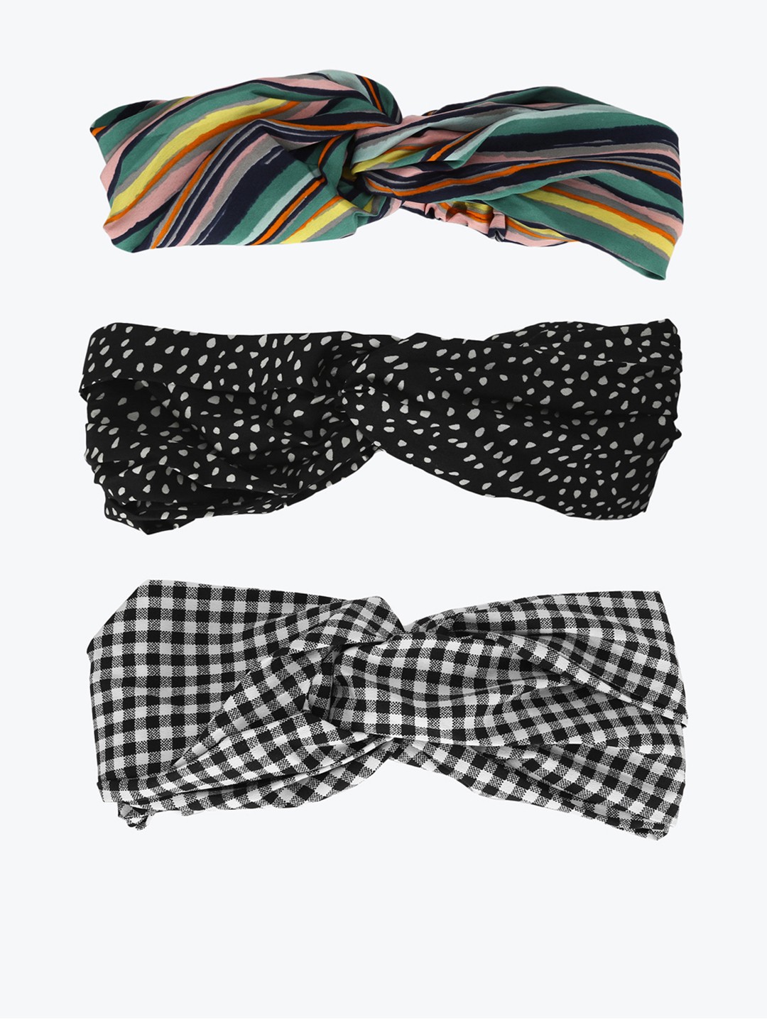

Aditi Wasan Women Pack Of 3 Printed Knot Design Headbands, Black