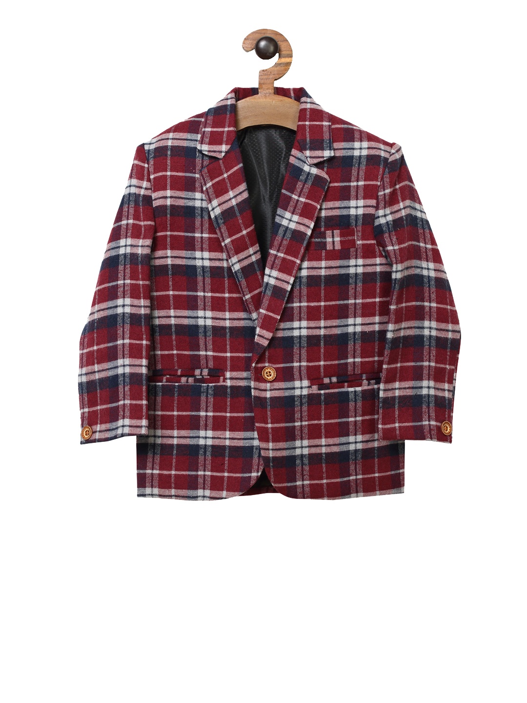 

RIKIDOOS Boys Maroon & White Checked Single-Breasted Casual Blazer