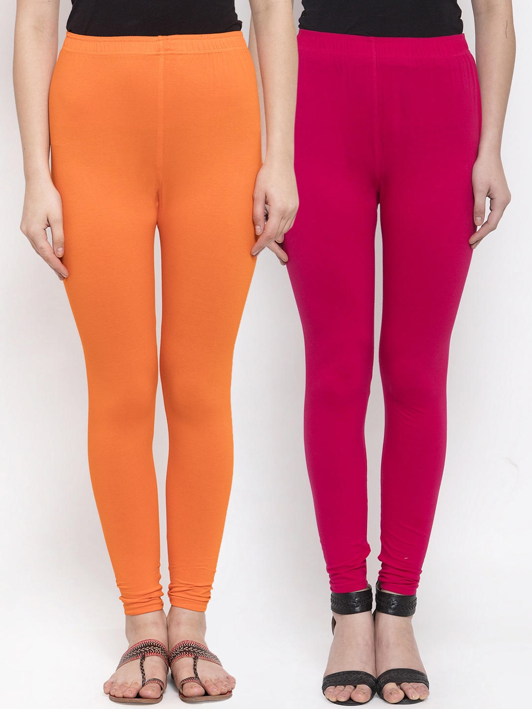 

TAG 7 Women Pack Of 2 Solid Ankle-Length Leggings, Orange