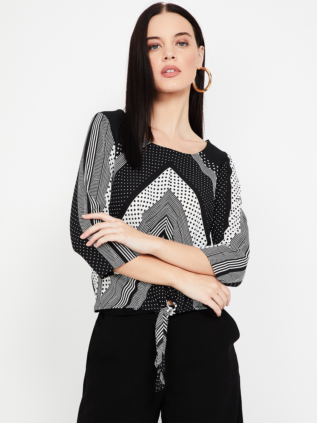

CODE by Lifestyle Women Black & White Printed Top