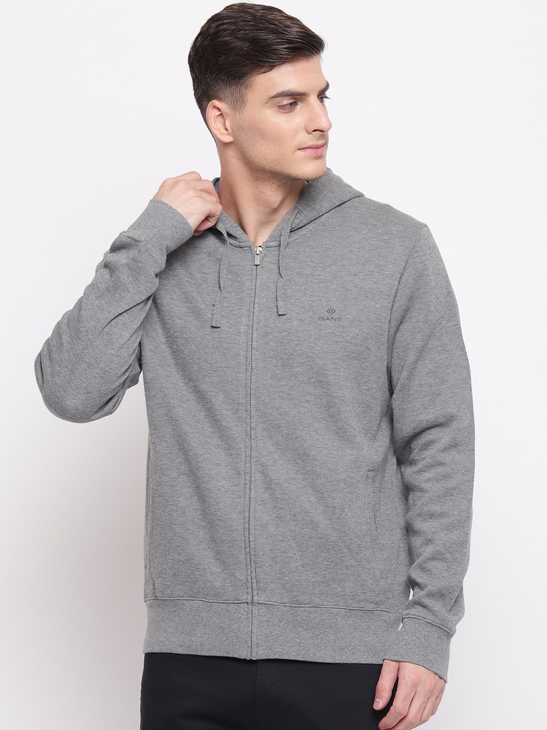 

GANT Men Grey Solid Hooded Sweatshirt