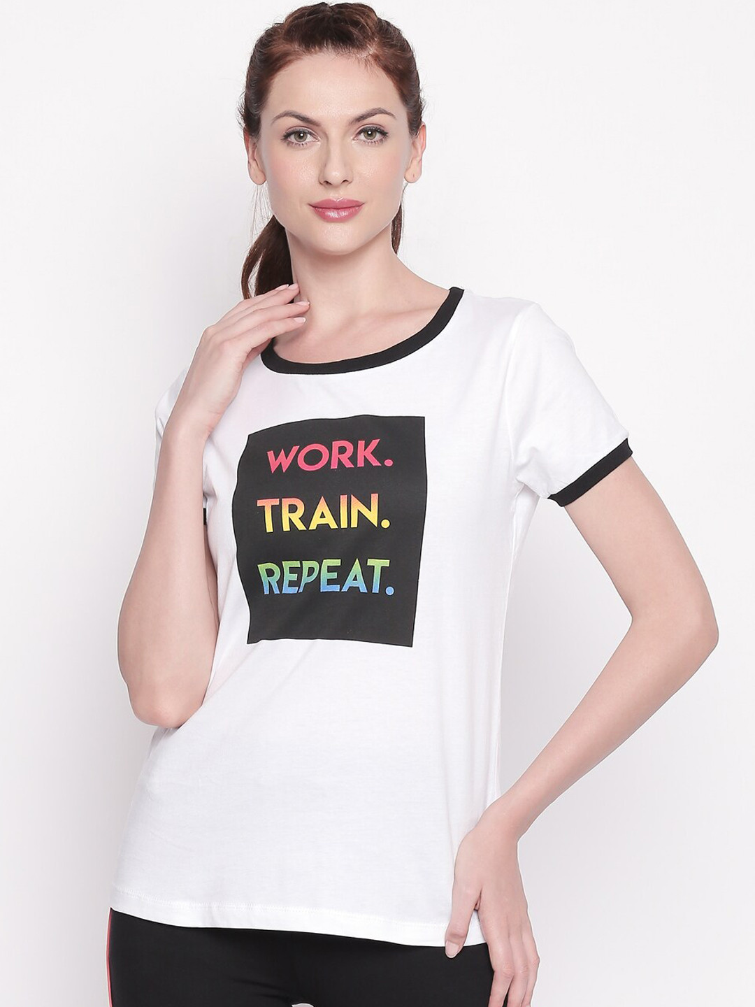 

Ajile by Pantaloons Women White Printed Round Neck T-shirt