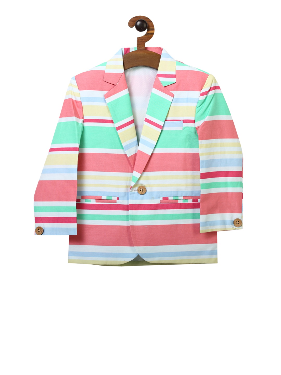 

RIKIDOOS Boys Multicoloured Striped Single-Breasted Casual Blazer, Multi