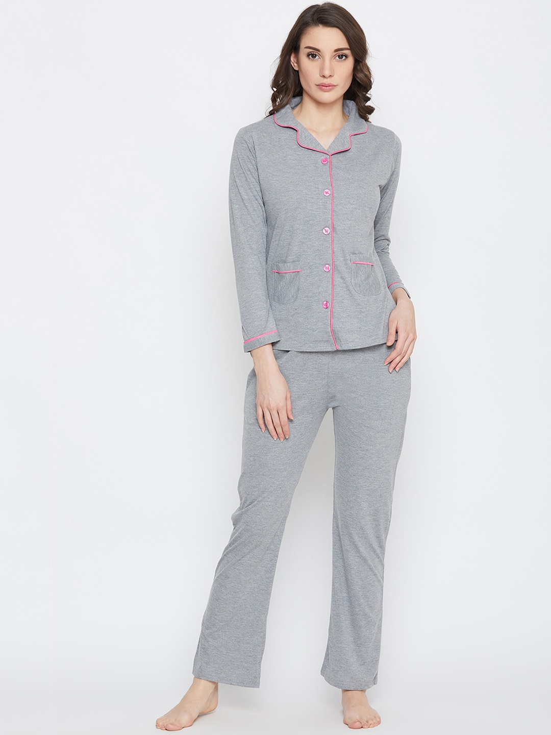 

Clovia Women Grey Solid Night Suit