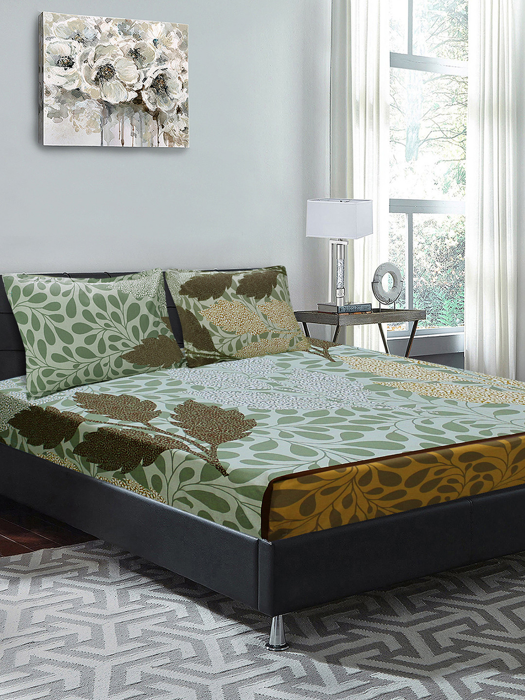 

Good Homes by Home Candy Green Floral 144 TC 1 King Bedsheet & 2 Pillow Covers